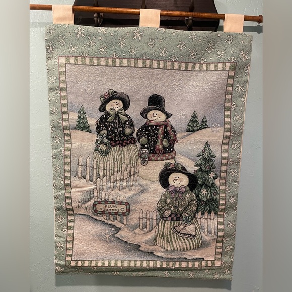 Vintage Made in USA Plum Pudding Tapestry Wall Hanging Rod Cabin Cozy Decor - Picture 1 of 8